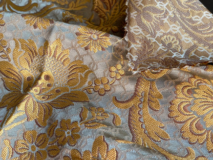 In Name of Rose Medallion Acanthus Renaissance Silk Damask Jacquard Blue & Gold MSRP USD 225Y