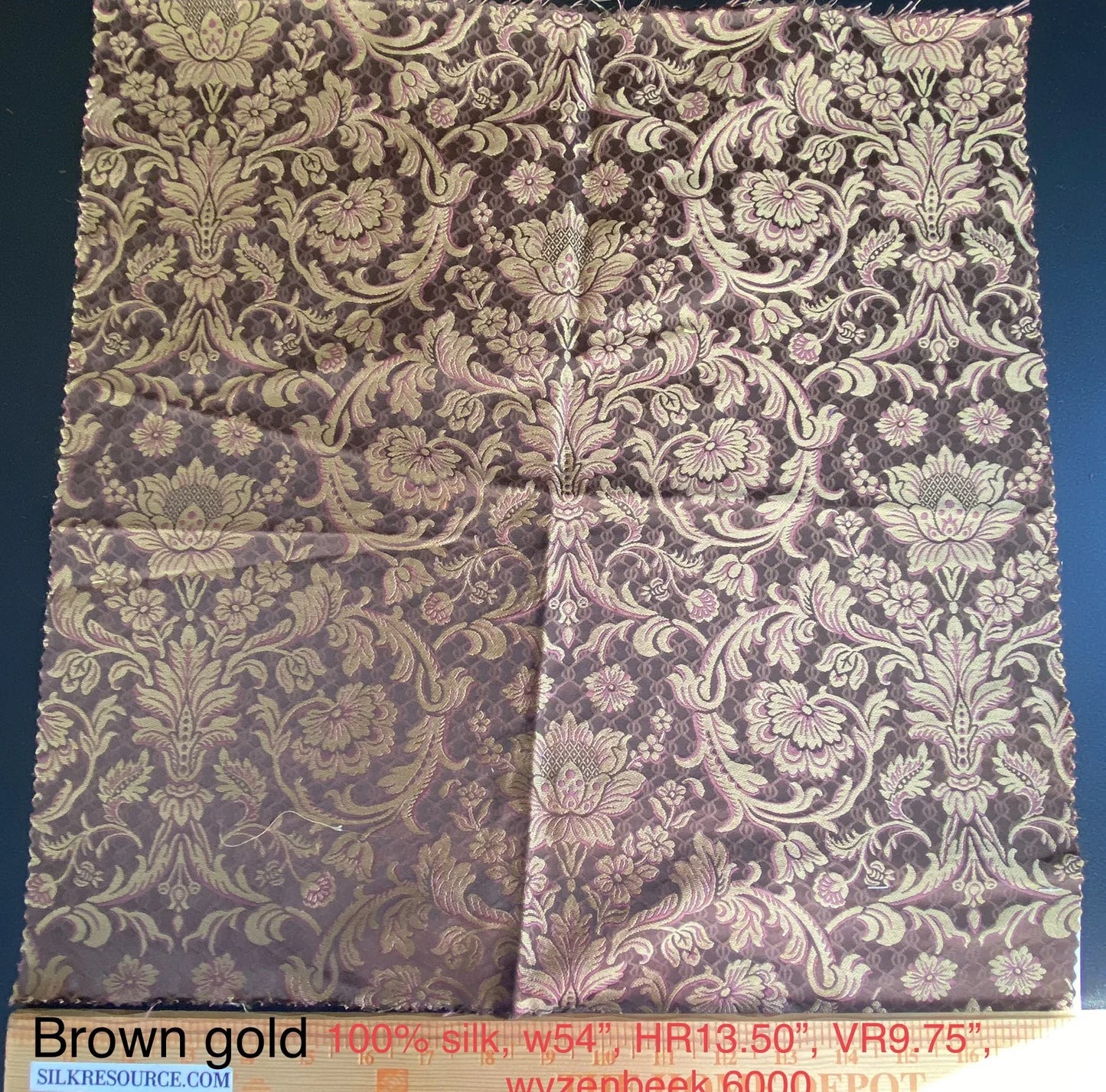 In Name of Rose Medallion Acanthus Renaissance Silk Damask Jacquard Brown & Gold MSRP USD 225Y