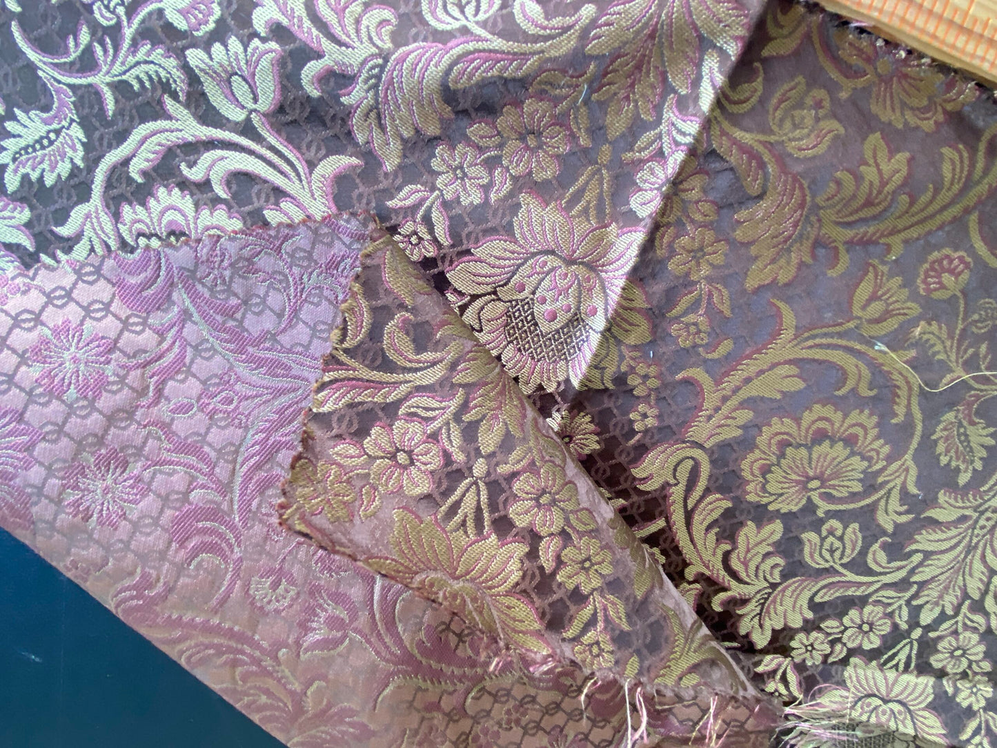 In Name of Rose Medallion Acanthus Renaissance Silk Damask Jacquard Brown & Gold MSRP USD 225Y