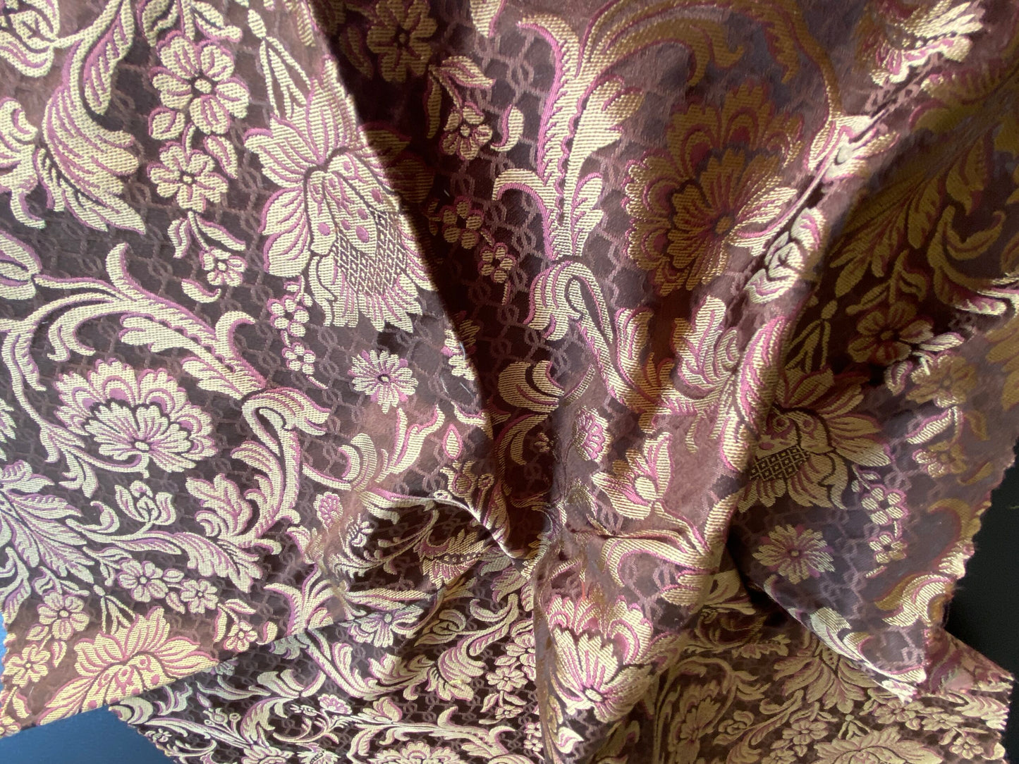 In Name of Rose Medallion Acanthus Renaissance Silk Damask Jacquard Brown & Gold MSRP USD 225Y