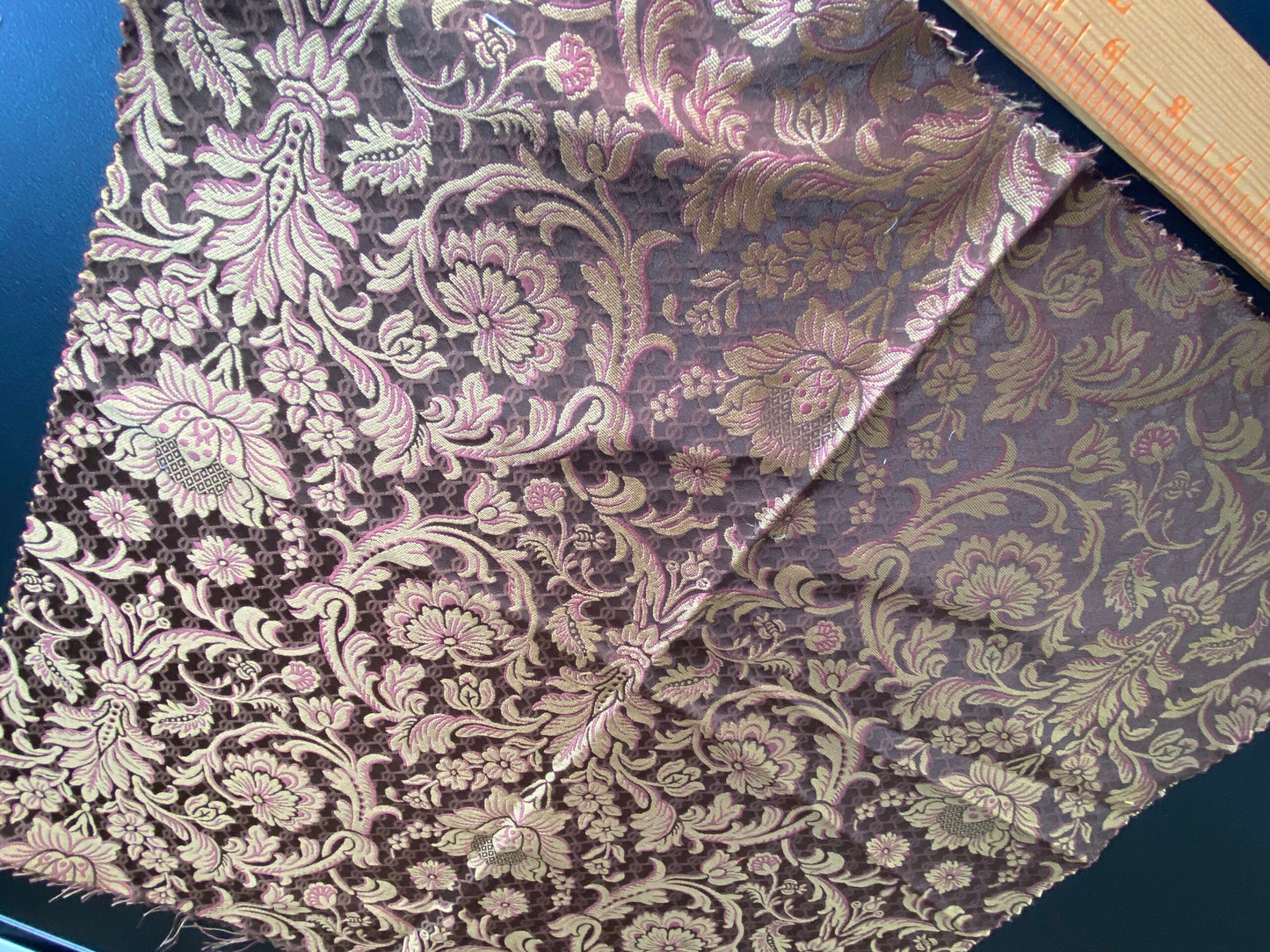 In Name of Rose Medallion Acanthus Renaissance Silk Damask Jacquard Brown & Gold MSRP USD 225Y