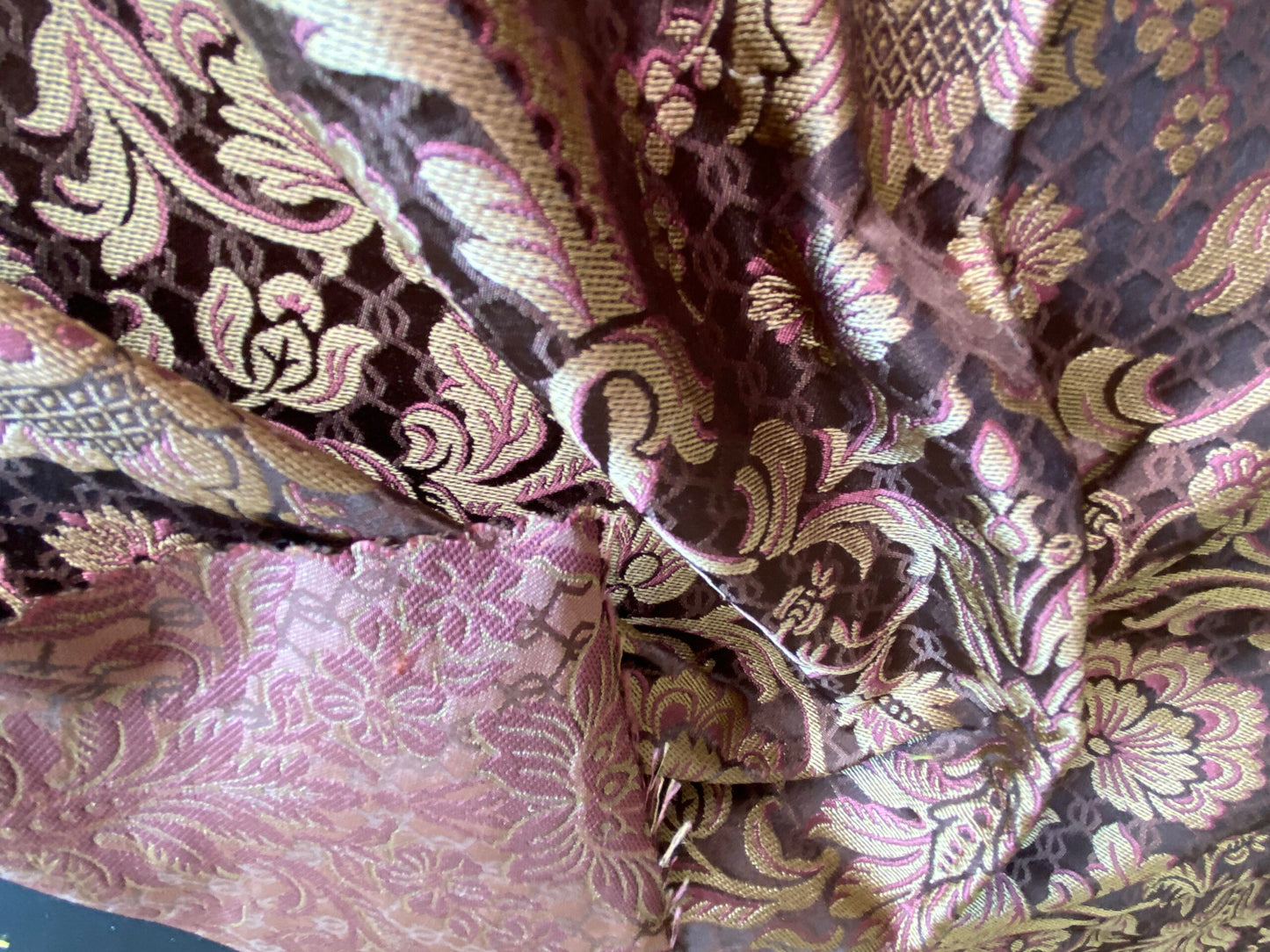 In Name of Rose Medallion Acanthus Renaissance Silk Damask Jacquard Brown & Gold MSRP USD 225Y
