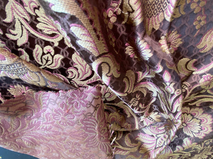 In Name of Rose Medallion Acanthus Renaissance Silk Damask Jacquard Brown & Gold MSRP USD 225Y