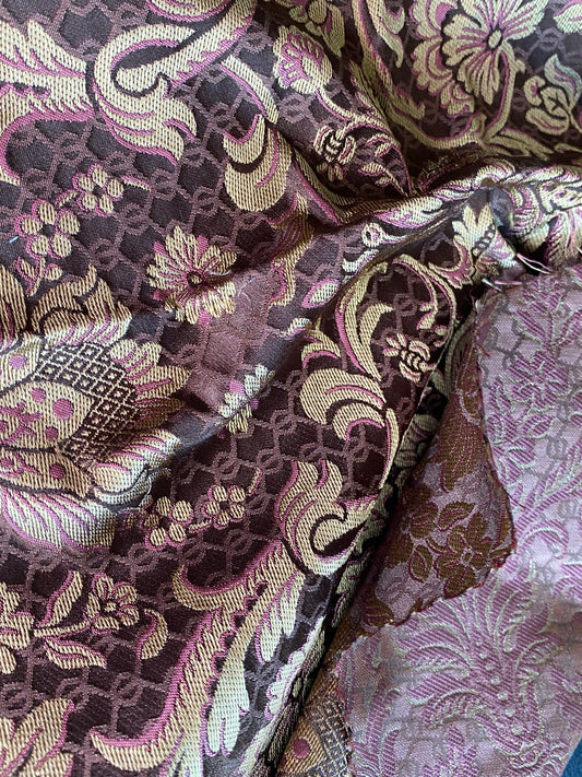 In Name of Rose Medallion Acanthus Renaissance Silk Damask Jacquard Brown & Gold MSRP USD 225Y