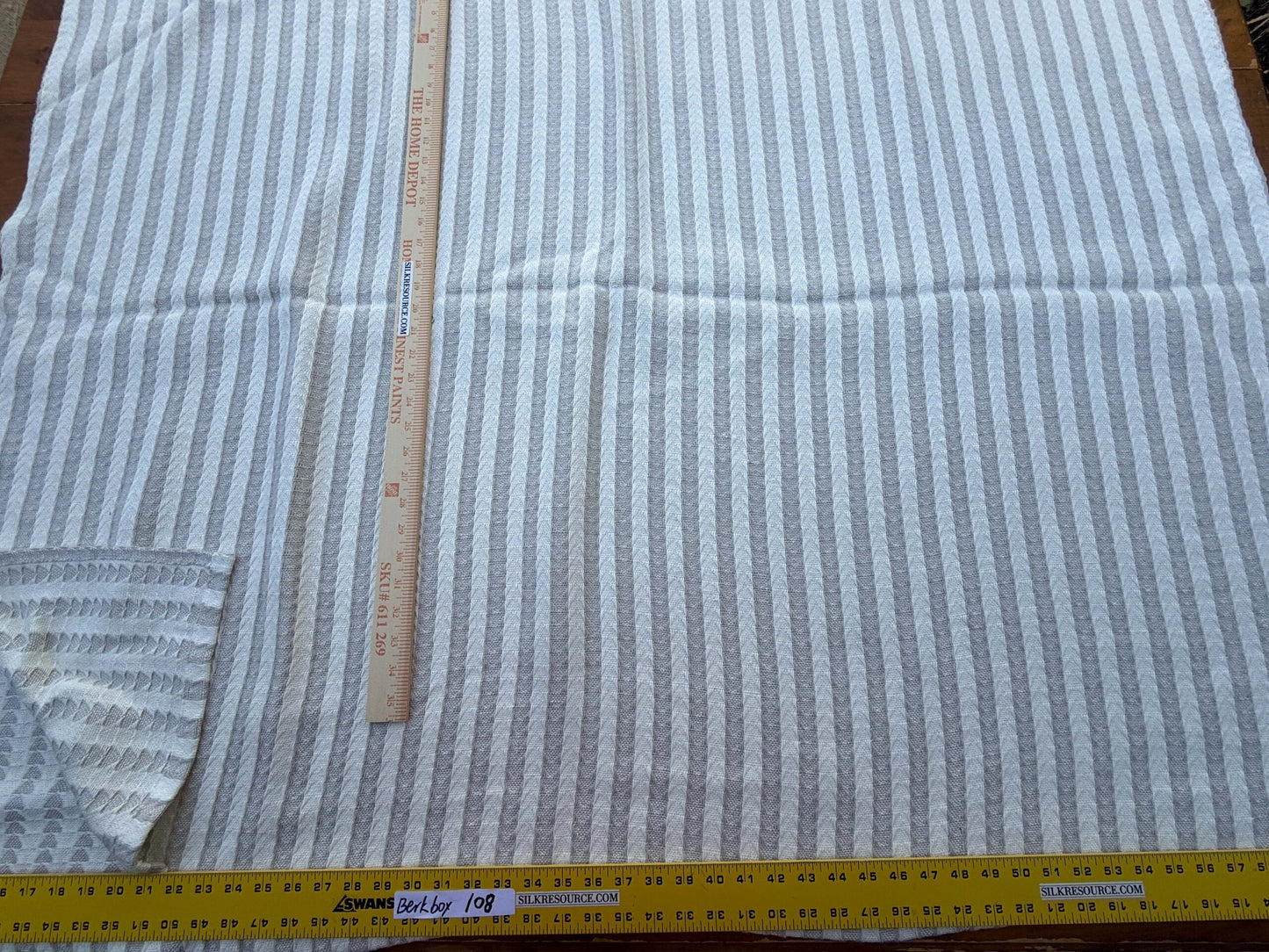 2 Berkbox108 Scalamandre Alhambra Tarifa Alabaster Linen Gray White Stripe Sheers 2.4yd x54 wide