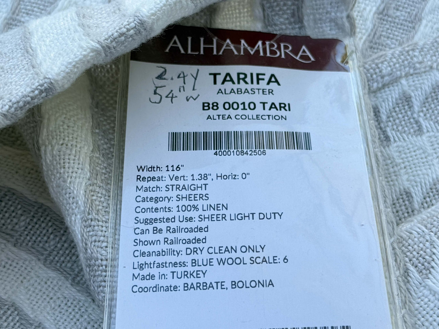 2 Berkbox108 Scalamandre Alhambra Tarifa Alabaster Linen Gray White Stripe Sheers 2.4yd x54 wide