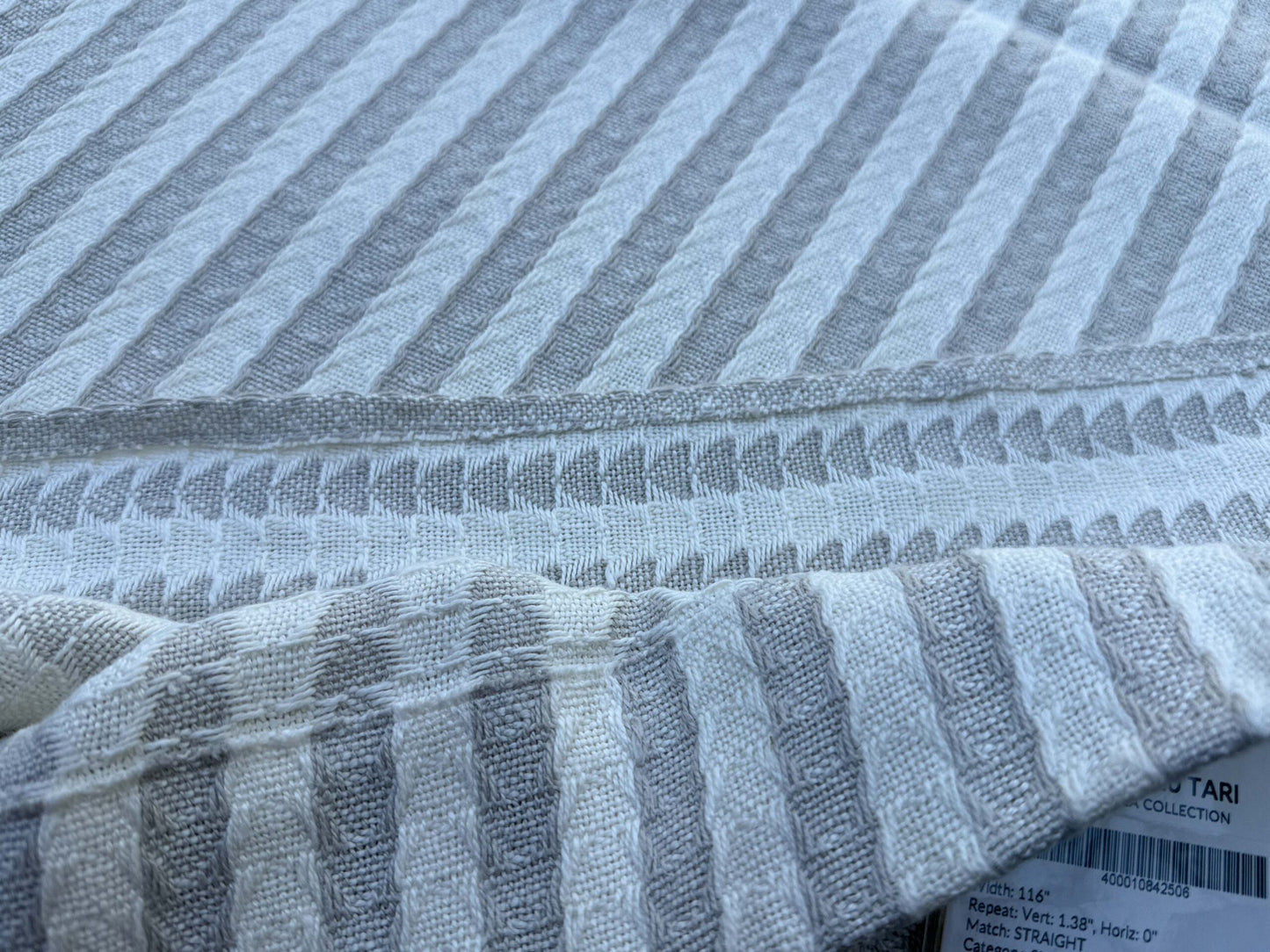 2 Berkbox108 Scalamandre Alhambra Tarifa Alabaster Linen Gray White Stripe Sheers 2.4yd x54 wide