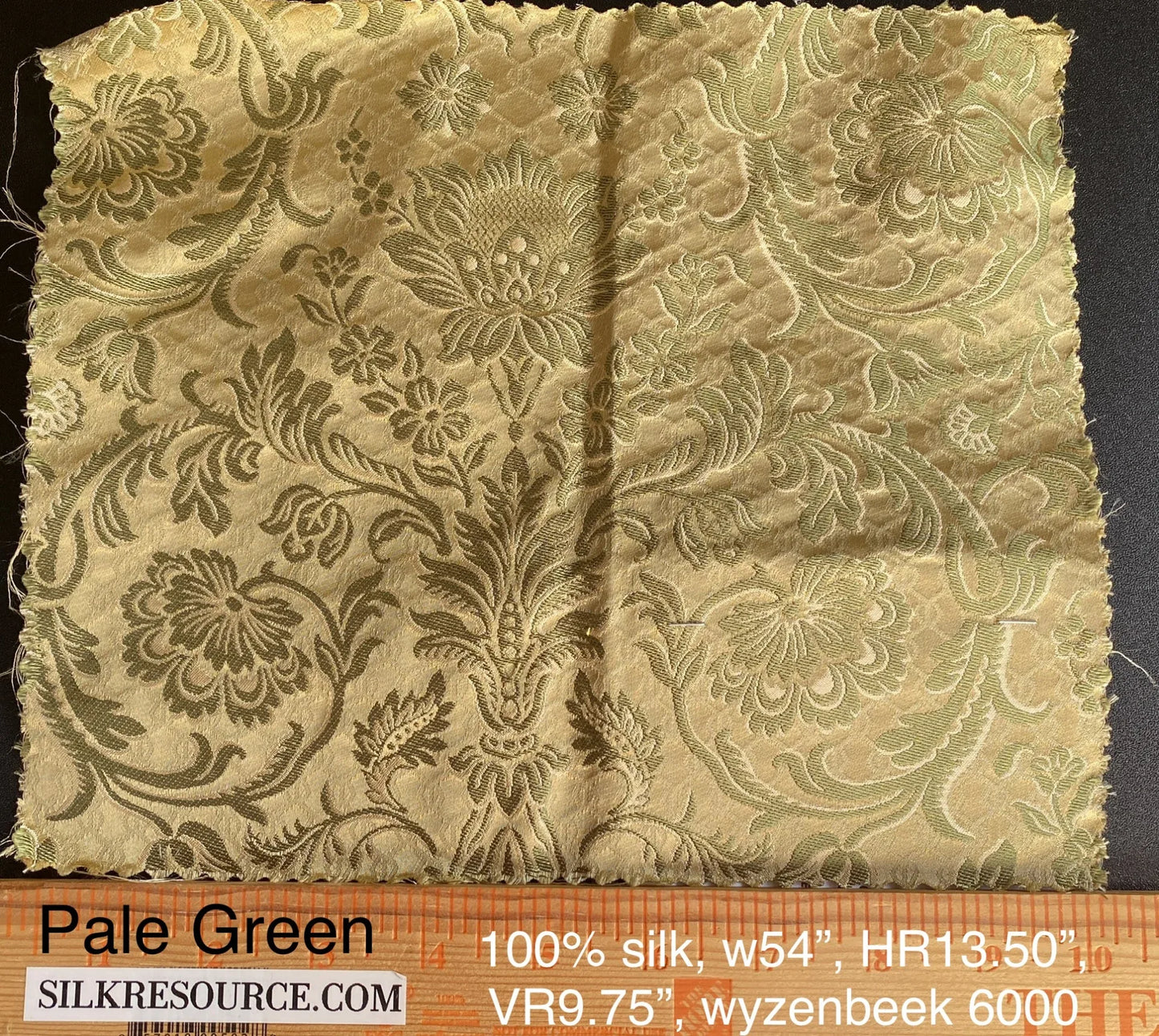 In Name of Rose Medallion Acanthus Renaissance Silk Damask Jacquard Pale Green & Gold MSRP USD 225Y