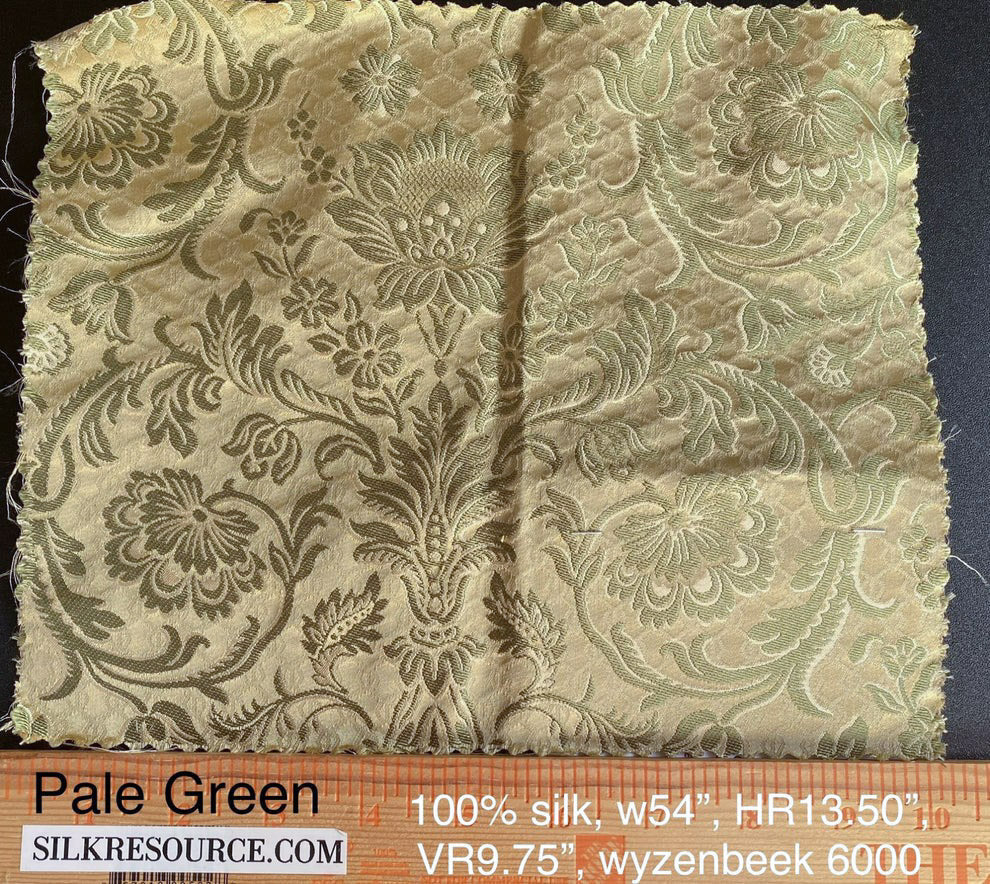 In Name of Rose Medallion Acanthus Renaissance Silk Damask Jacquard Pale Honeydew Green  & Gold MSRP USD 225/Y