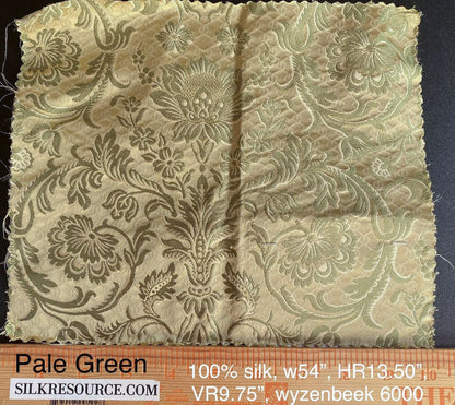 In Name of Rose Medallion Acanthus Renaissance Silk Damask Jacquard Pale Honeydew Green  & Gold MSRP USD 225/Y