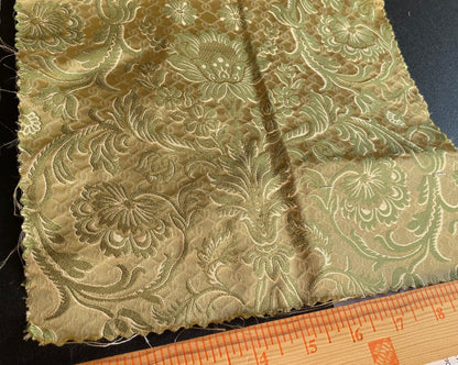 In Name of Rose Medallion Acanthus Renaissance Silk Damask Jacquard Pale Green & Gold MSRP USD 225Y