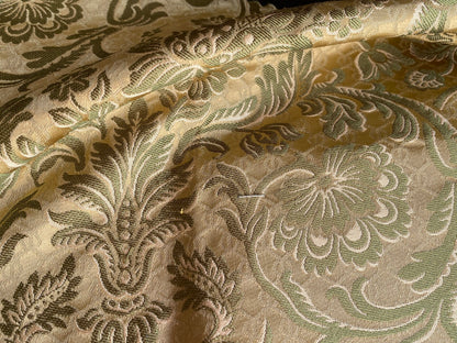 In Name of Rose Medallion Acanthus Renaissance Silk Damask Jacquard Pale Green & Gold MSRP USD 225Y