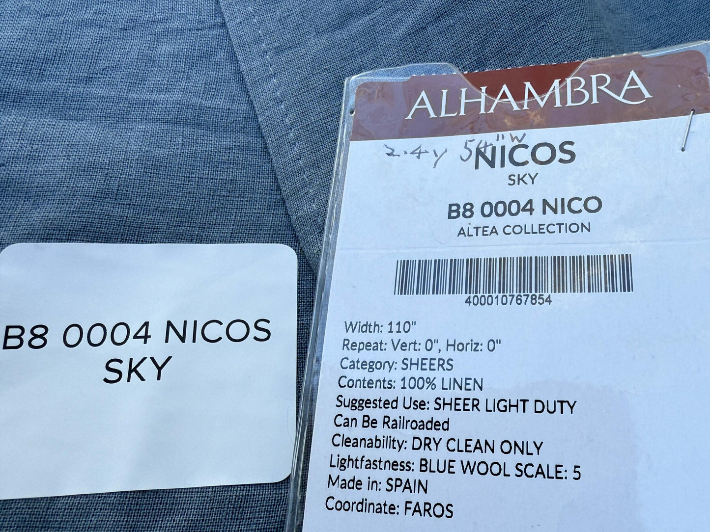 3 Berkbox108 Scalamandre Alhambra Nicos Sky Blue Sheers Linen Solid 2.4yd x54 wide