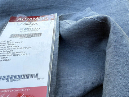 3 Berkbox108 Scalamandre Alhambra Nicos Sky Blue Sheers Linen Solid 2.4yd x54 wide