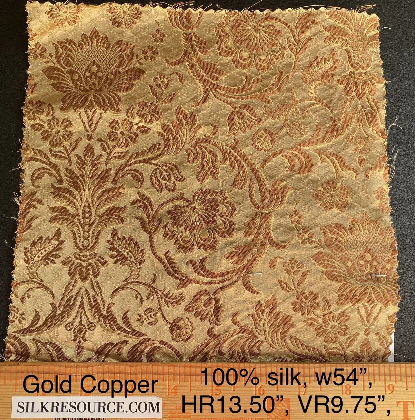 In Name of Rose Medallion Acanthus Renaissance Silk Damask Jacquard Gold Copper MSRP USD 225Y