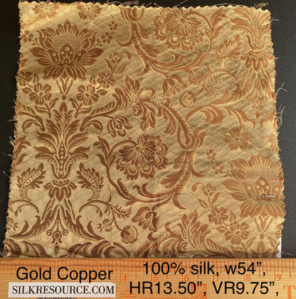In Name of Rose Medallion Acanthus Renaissance Silk Damask Jacquard Gold Copper MSRP USD 225Y