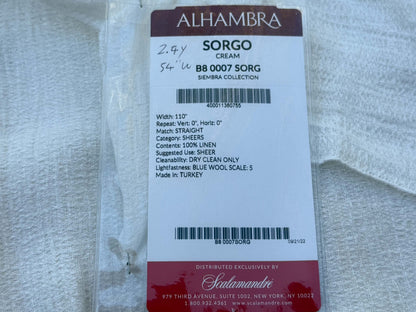 4 Berkbox108 Scalamandre Alhambra Sorgo Cream White Linen Sheers Solid Texture 2.4yd x54 wide