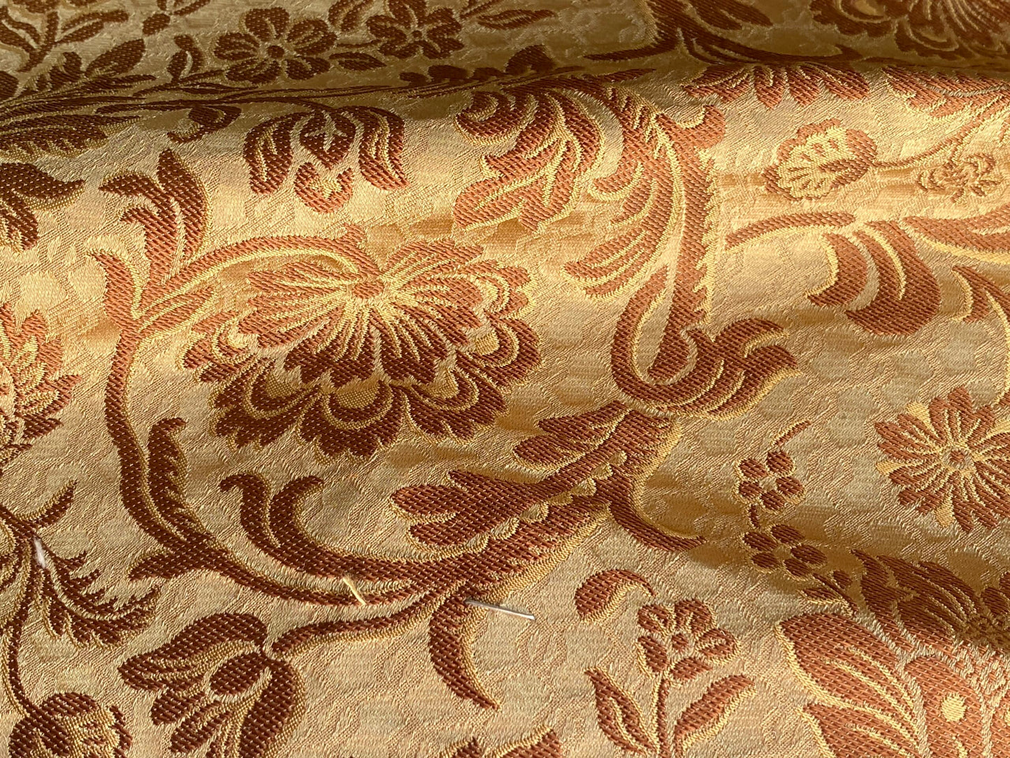 In Name of Rose Medallion Acanthus Renaissance Silk Damask Jacquard Gold Copper MSRP USD 225Y