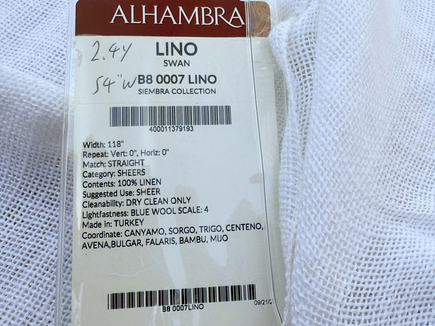 6 Berkbox108 Scalamandre Alhambra Lino Swan White Sheer Linen Solid Texture 2.4yd x54" wide