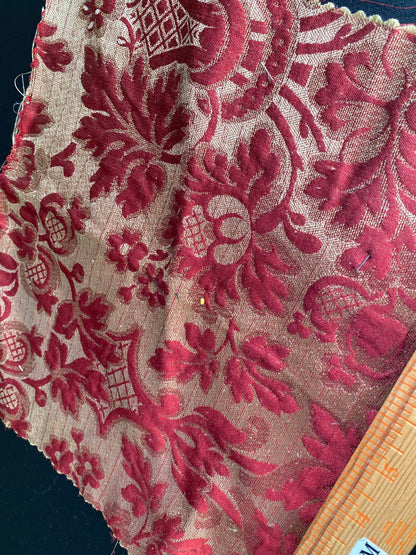 Designer Heritage Vine Pomegrante Silk Renaissance Matelassé Ruby Red Silver Gold 100% silk