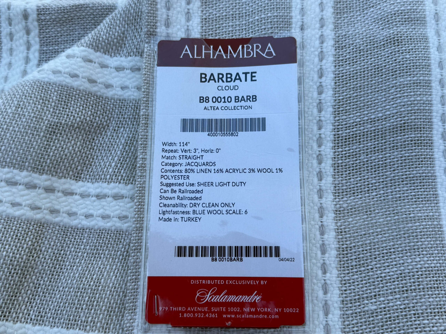 7 Berkbox108 Scalamandre Alhambra Barbate Cloud White Jacquards Linen Stripe Solid Texture 2.4yd x54" wide