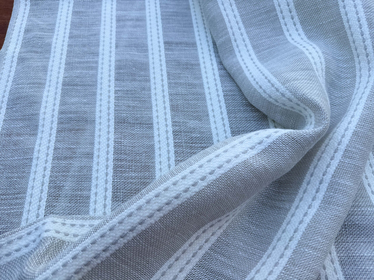 7 Berkbox108 Scalamandre Alhambra Barbate Cloud White Jacquards Linen Stripe Solid Texture 2.4yd x54" wide