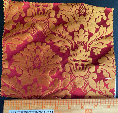 High End Veranda Renaissance Damask 100% Silk Red and Gold