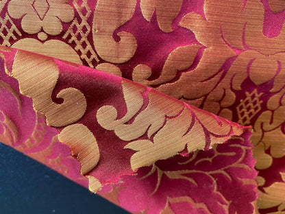 High End Veranda Renaissance Damask 100% Silk Red and Gold