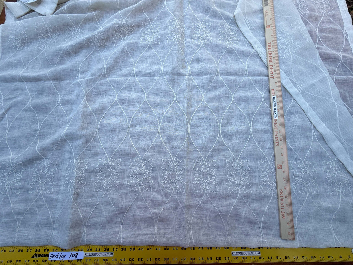 9 Berkbox108 Scalamandre Christian Fiscbacher Chanel Sheer Ivory Ogee Linen Polyester 2.4yd x58" wide