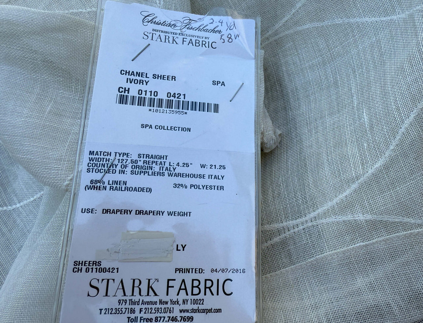 9 Berkbox108 Scalamandre Christian Fiscbacher Chanel Sheer Ivory Ogee Linen Polyester 2.4yd x58" wide