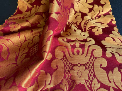 High End Veranda Renaissance Damask 100% Silk Red and Gold