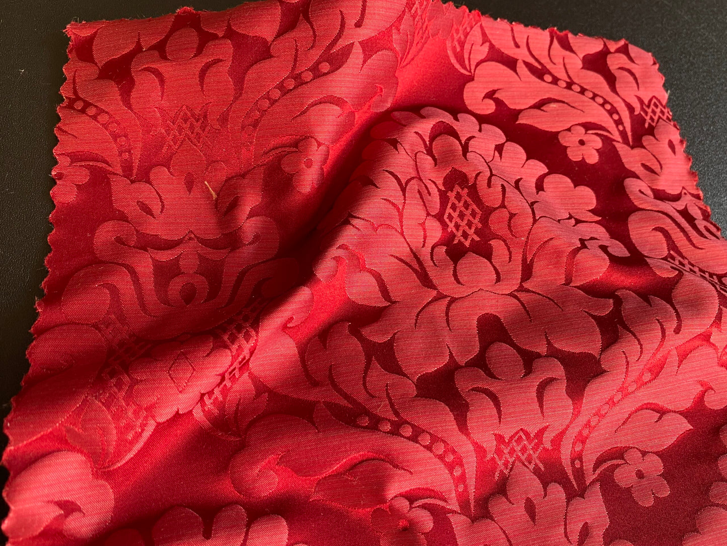 High End Veranda Renaissance Damask 100% Silk Ruby Red Crimson