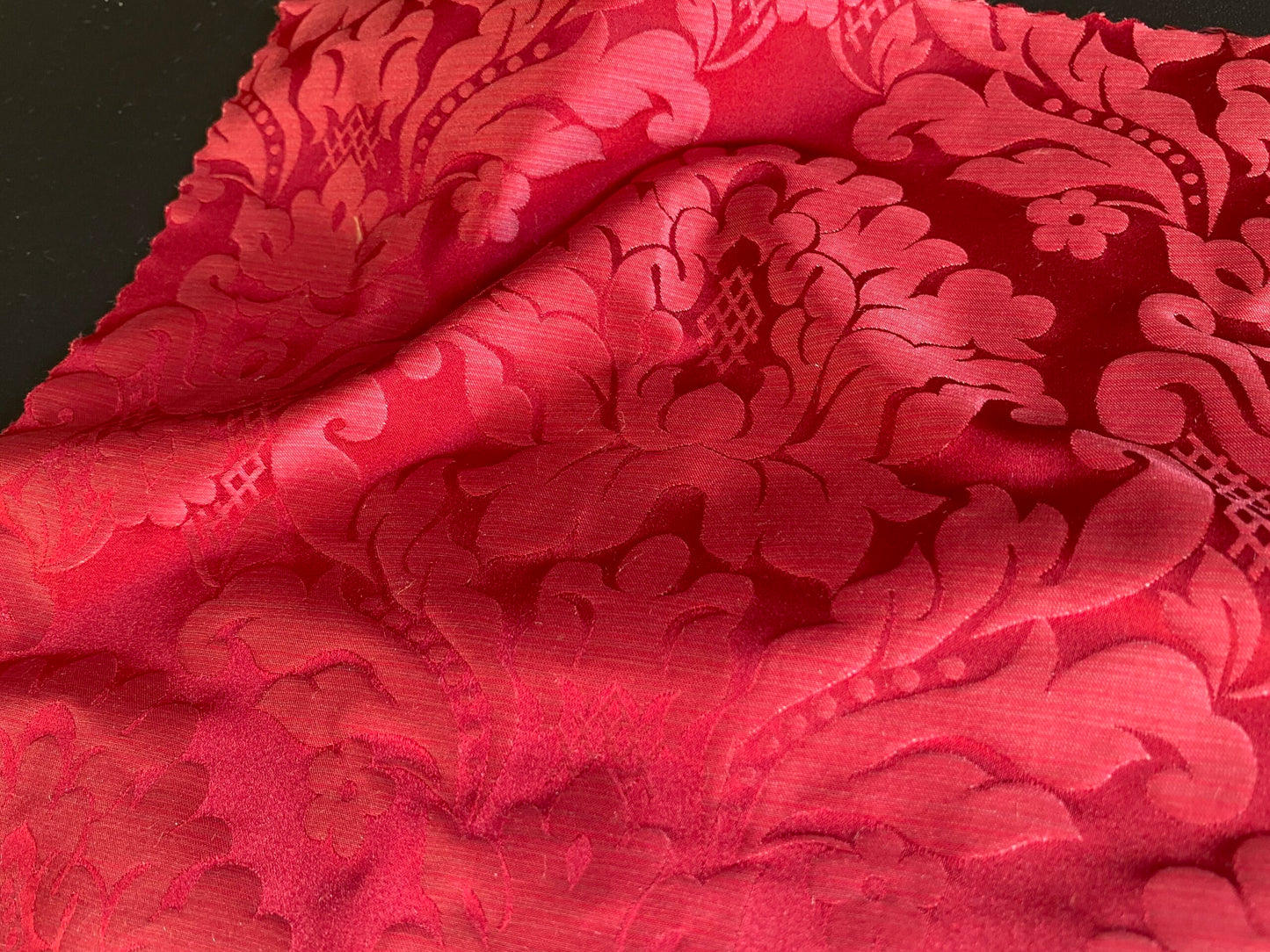 High End Veranda Renaissance Damask 100% Silk Ruby Red Crimson