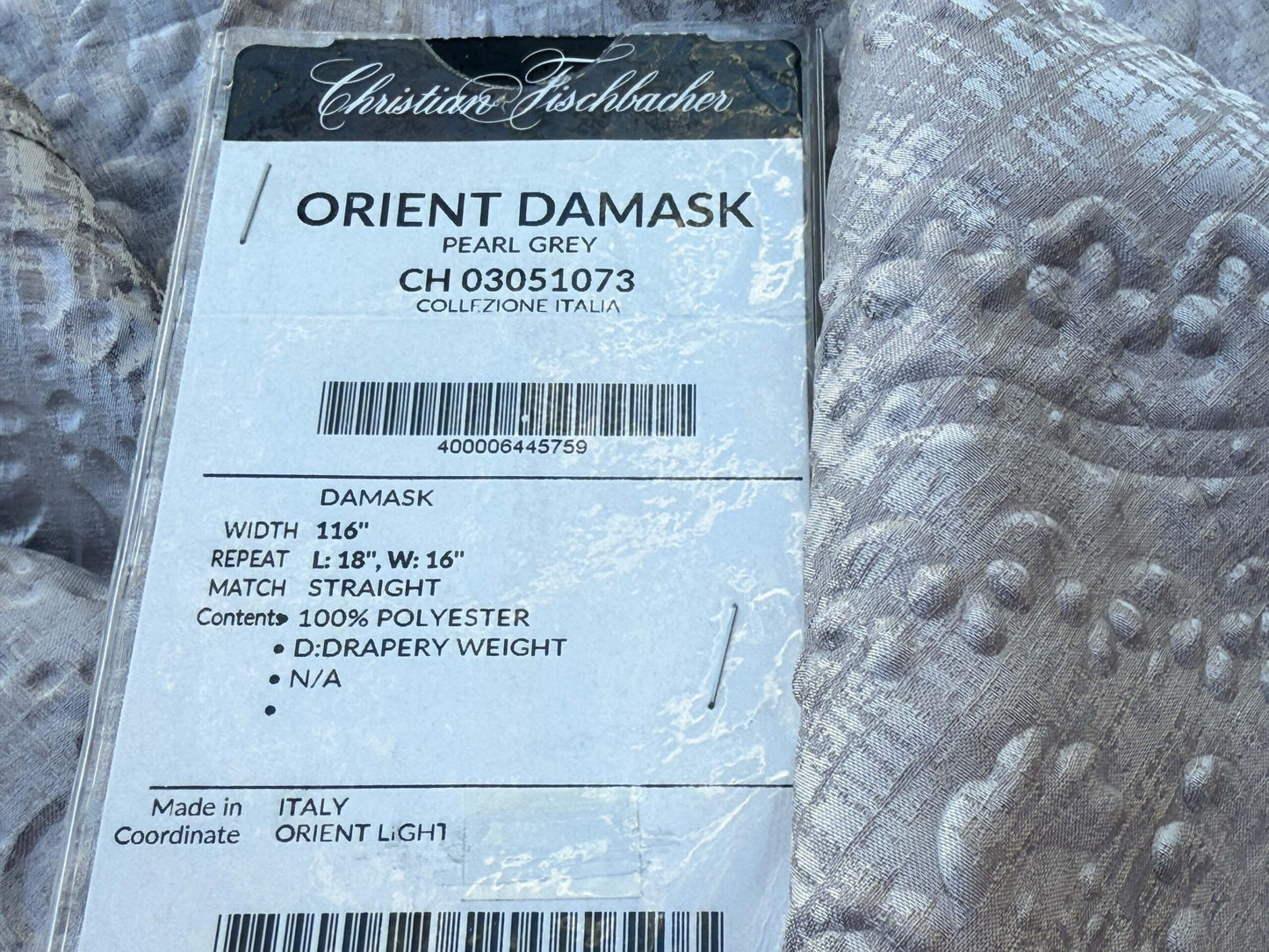 2 Berkbox109 Scalamandre Christian Fischbacher Orient Damask Pearl Grey Polyester 2.4yd x54" wide
