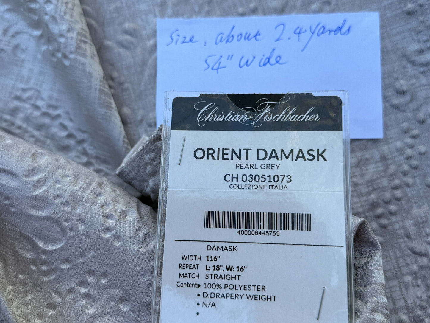 2 Berkbox109 Scalamandre Christian Fischbacher Orient Damask Pearl Grey Polyester 2.4yd x54" wide