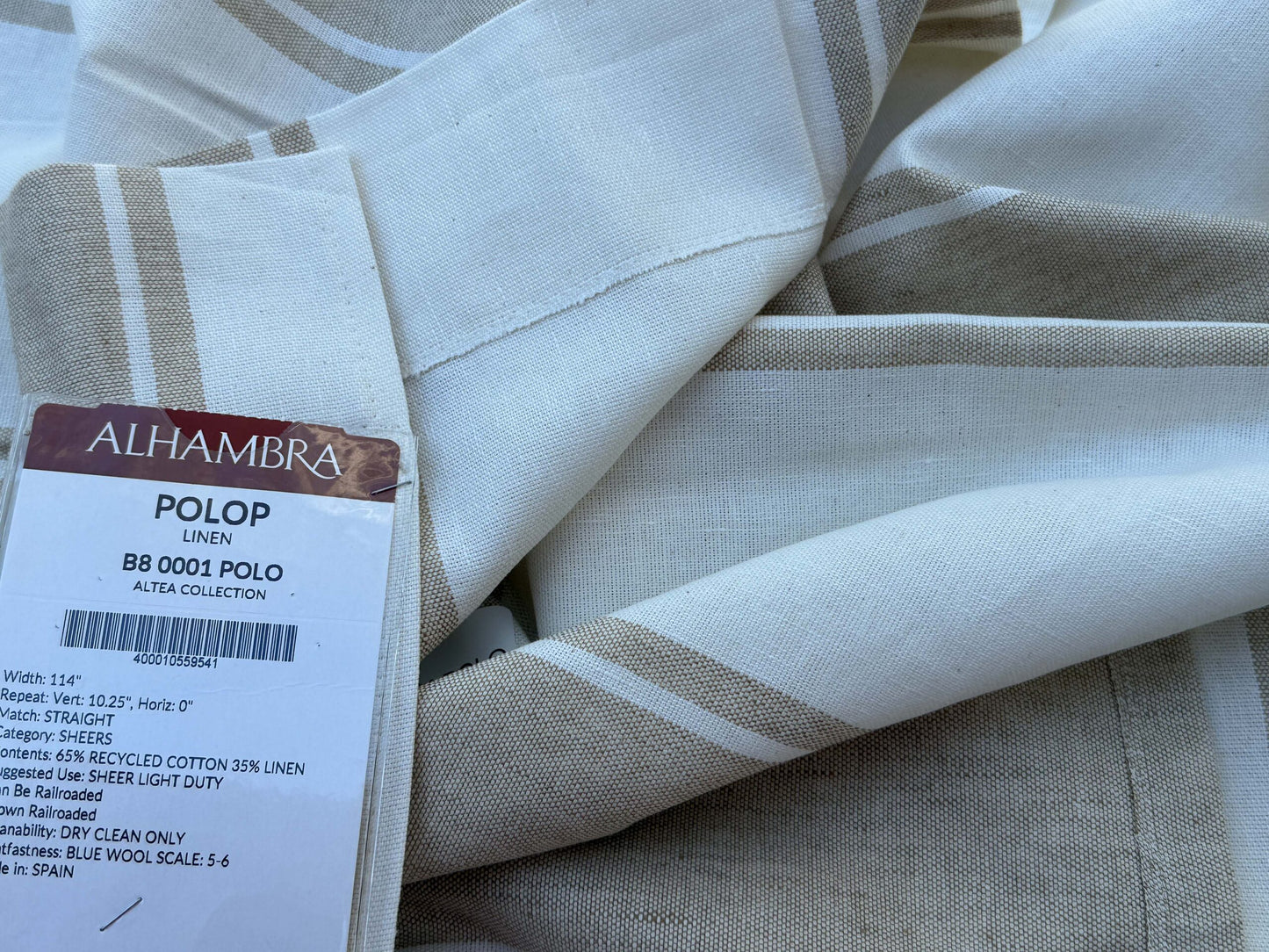 3 Berkbox109 Scalamandre Alhambra Polop Linen Beige Cream Wide Stripe 2.4yd x54" wide