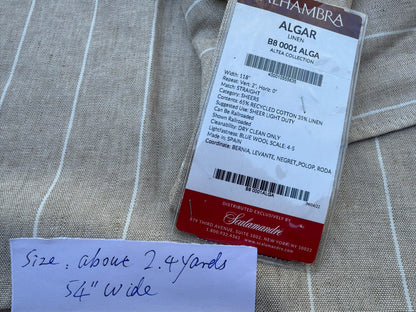 4 Berkbox109 Scalamandre Alhambra Algar Linen Beige Stripe Cotton  2.4yd x54" wide