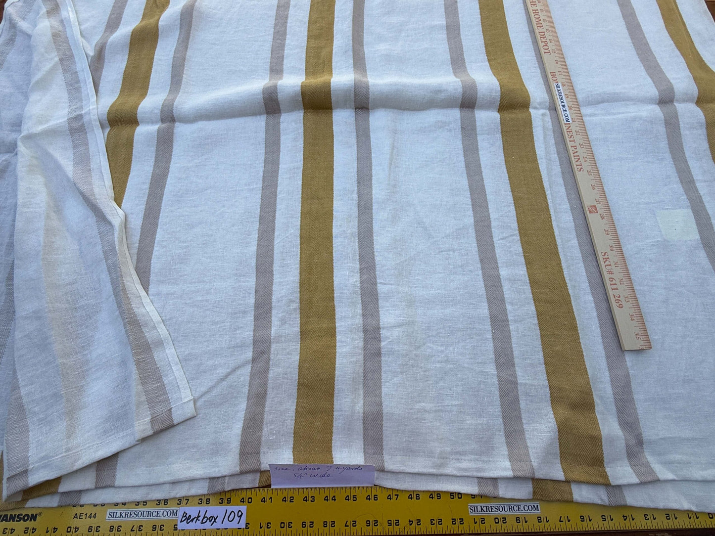 8 Berkbox109 Scalamandre Alhambra Salvia Mustard Linen White Gold Gray Stripe 2.4yd x54" wide