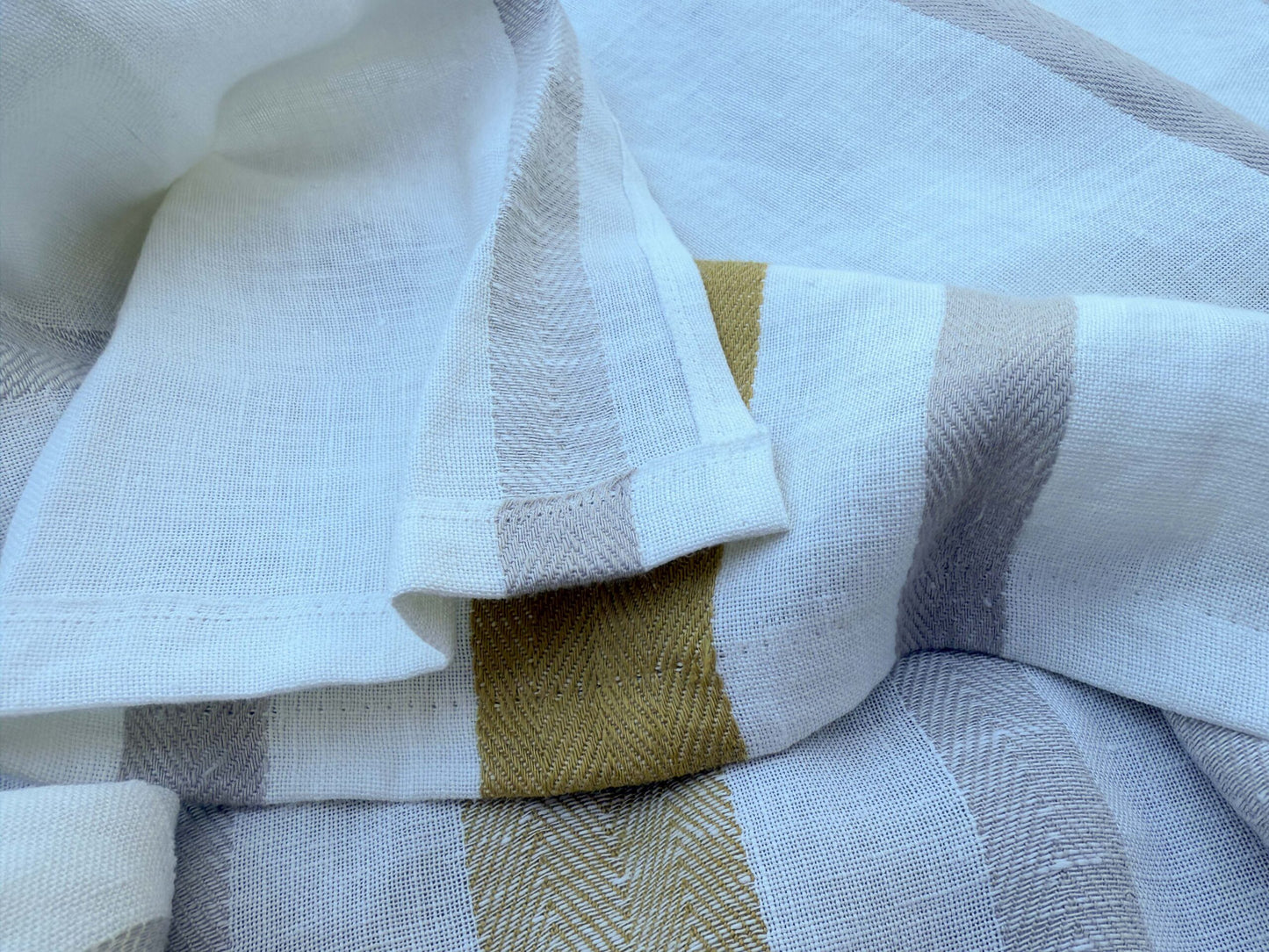 8 Berkbox109 Scalamandre Alhambra Salvia Mustard Linen White Gold Gray Stripe 2.4yd x54" wide