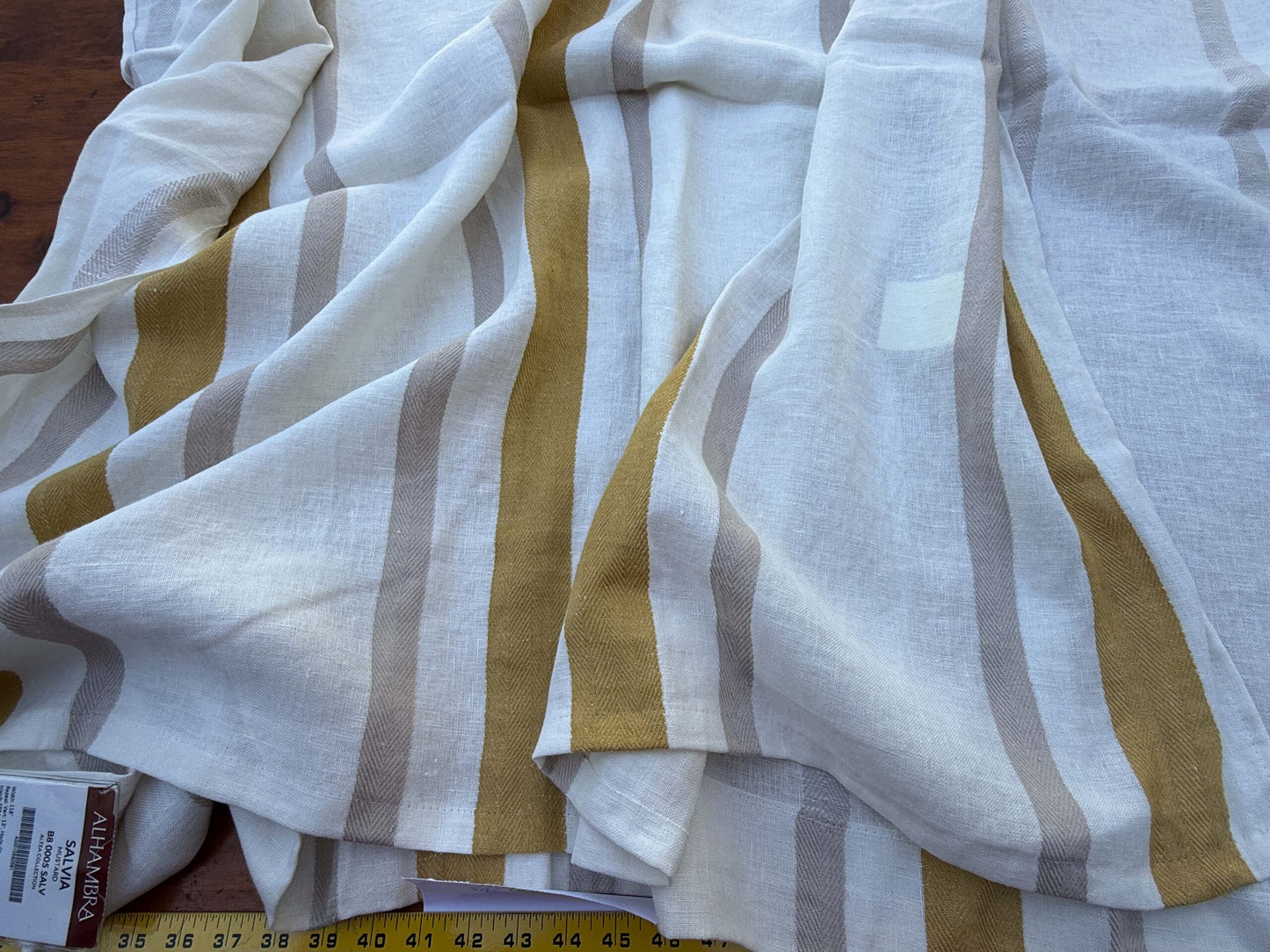 8 Berkbox109 Scalamandre Alhambra Salvia Mustard Linen White Gold Gray Stripe 2.4yd x54" wide