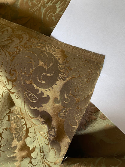 High Quality 100% Silk Damask Renaissance Classic Golden Olive Green Bronze