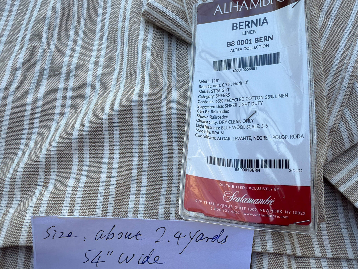 9 Berkbox109 Scalamandre Alhambra Bernia Linen Cotton Linen Stripe 2.4yd x54" wide