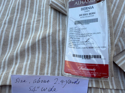 9 Berkbox109 Scalamandre Alhambra Bernia Linen Cotton Linen Stripe 2.4yd x54" wide