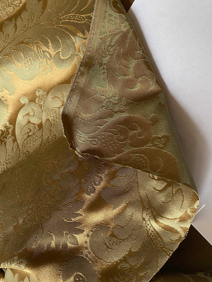 High Quality 100% Silk Damask Renaissance Classic Golden Olive Green Bronze