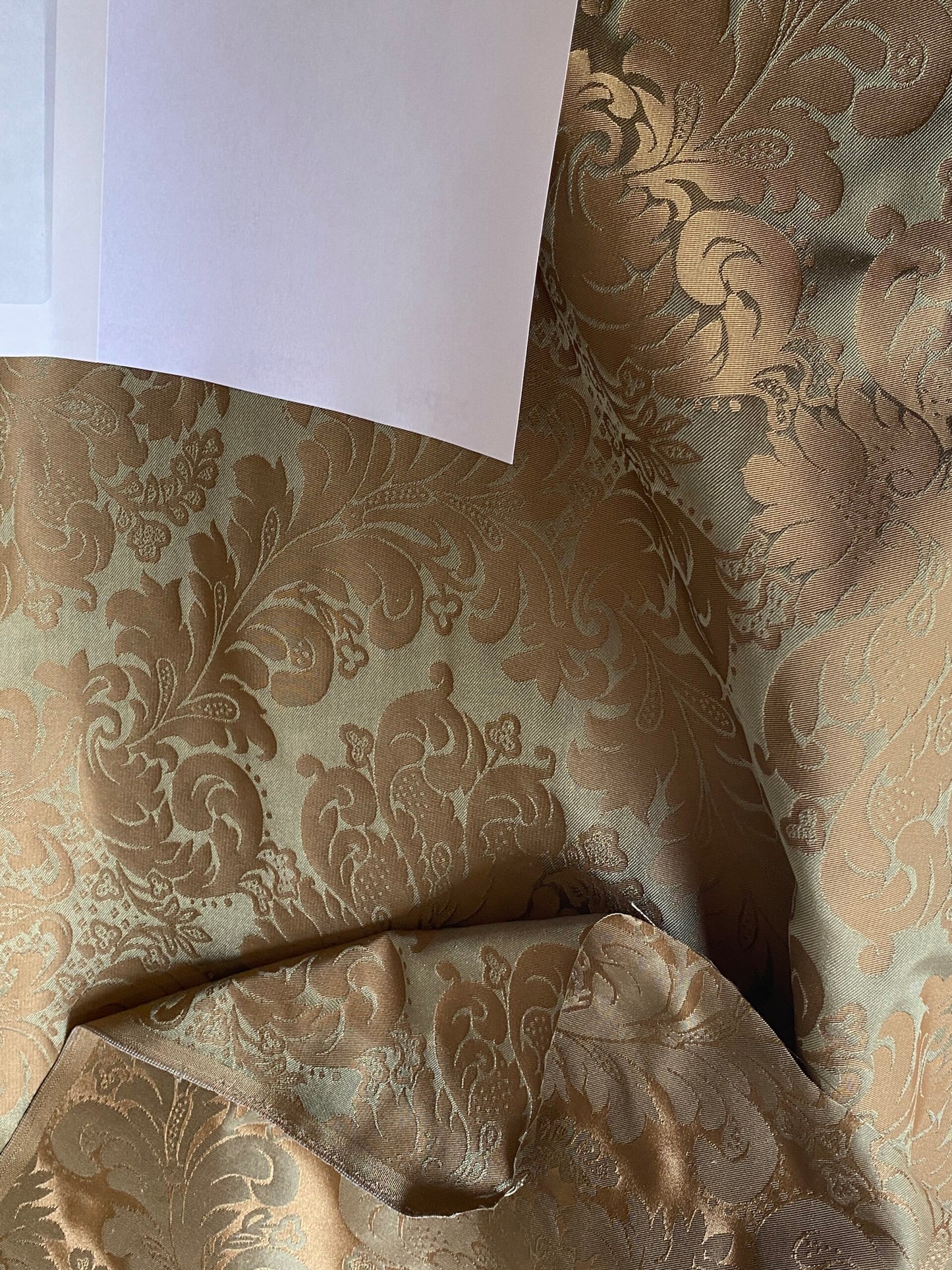 High Quality 100% Silk Damask Renaissance Classic Golden Olive Green Bronze