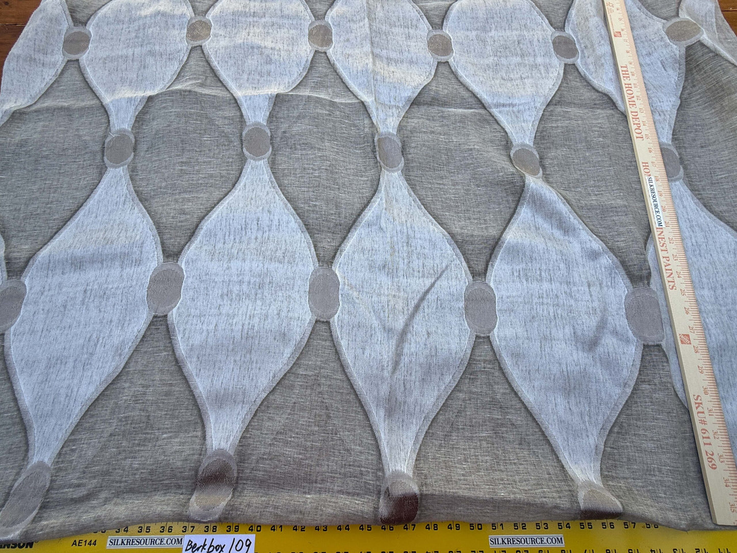 12 Berkbox109 Scalamandre Christian Fischbacher Losanghe Twig Sheer Gray Diamond Ogee  2.4yd x54" wide