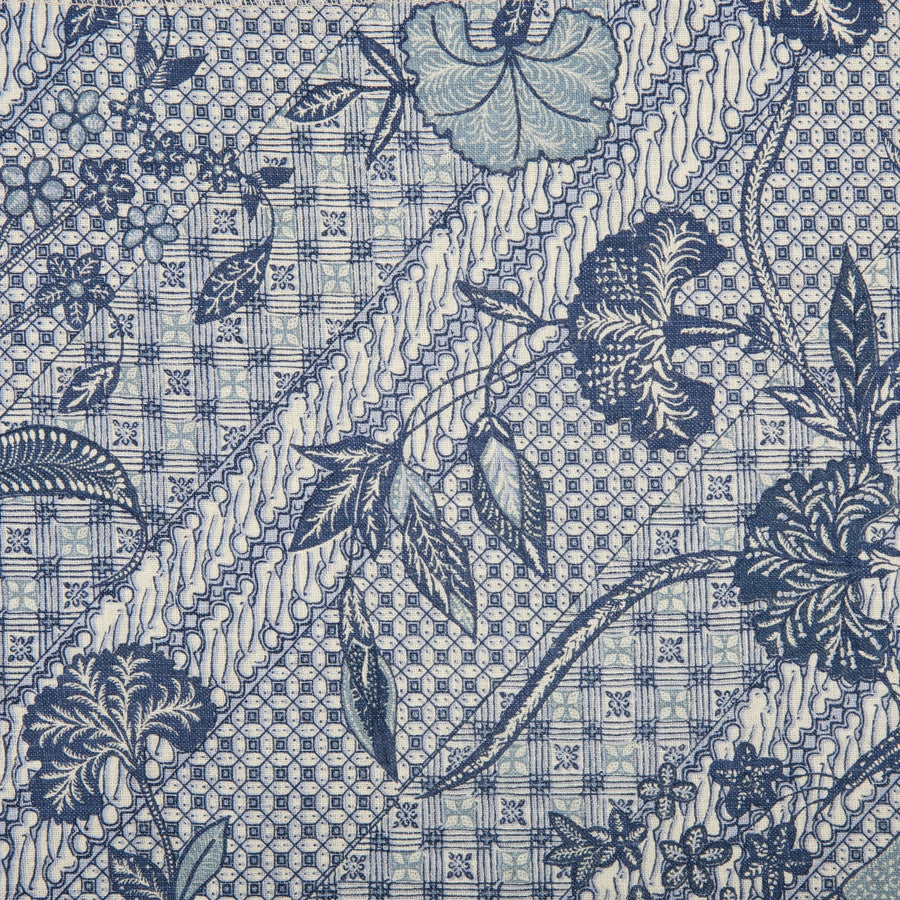 By yard Jasper Fabrics  Java Stripe Indigo Blue and White Floral  100% Hemp - Special order