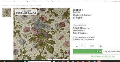 Thames Large English Garden Dahlia Poppy Bouquet Linen Print Fabric - Pink Green Red on Yellow - By The Yard