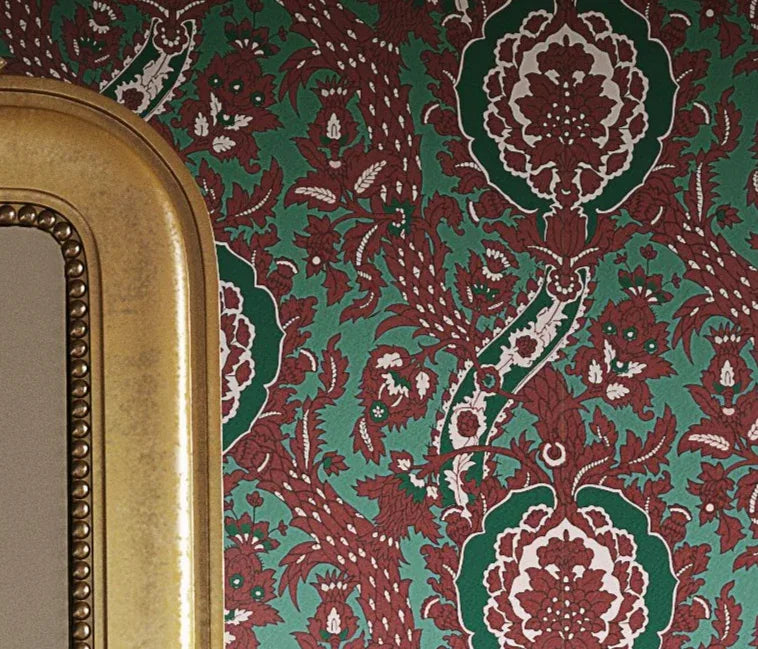 By Yard Scalamandre Les Feuilles Feathers Flowers Gw Blue/gold Red Orange  Animal Skin Bird Feather Mid-Century MSRP $200+/Y