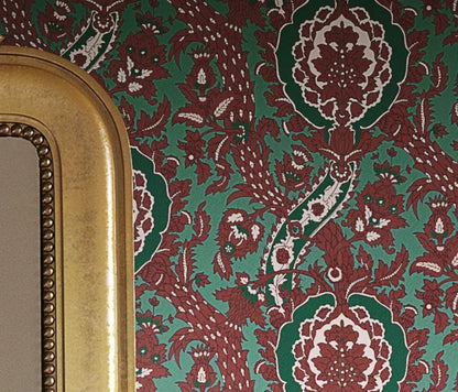 By Yard Scalamandre Les Feuilles Feathers Flowers Gw Blue/gold Red Orange  Animal Skin Bird Feather Mid-Century MSRP $200+/Y